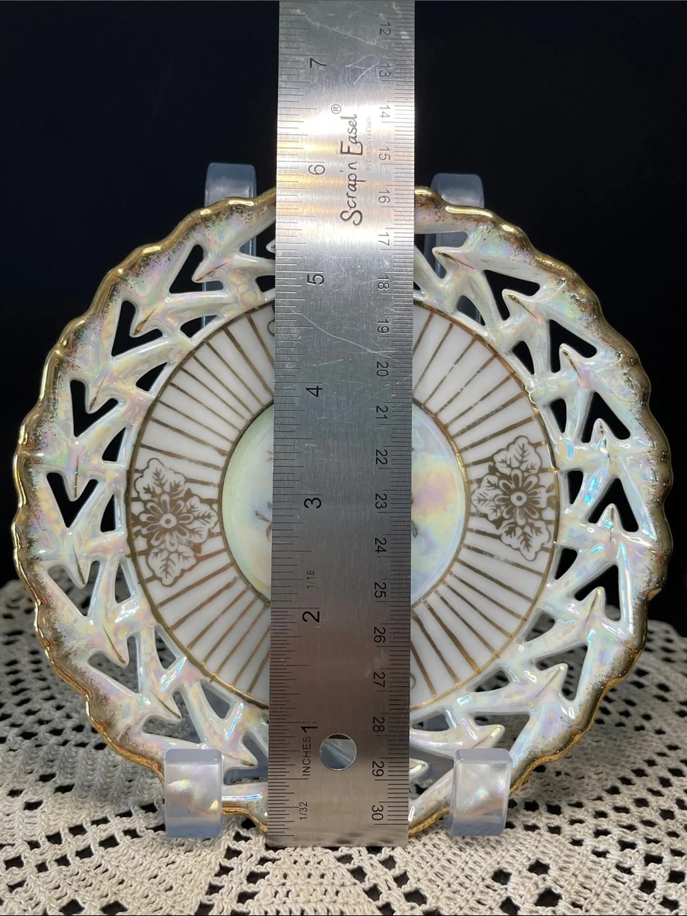 Vintage Kudo KUD2 Lustreware Reticulated Floral Plate Gold Filigree Japan